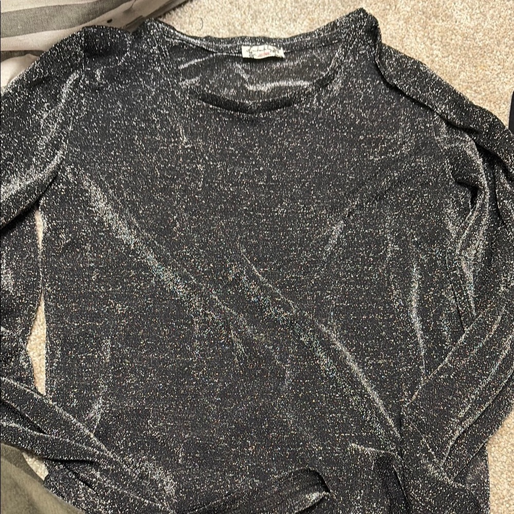 Intimately by Free People Sparkly Black Long Sleeve Top size S